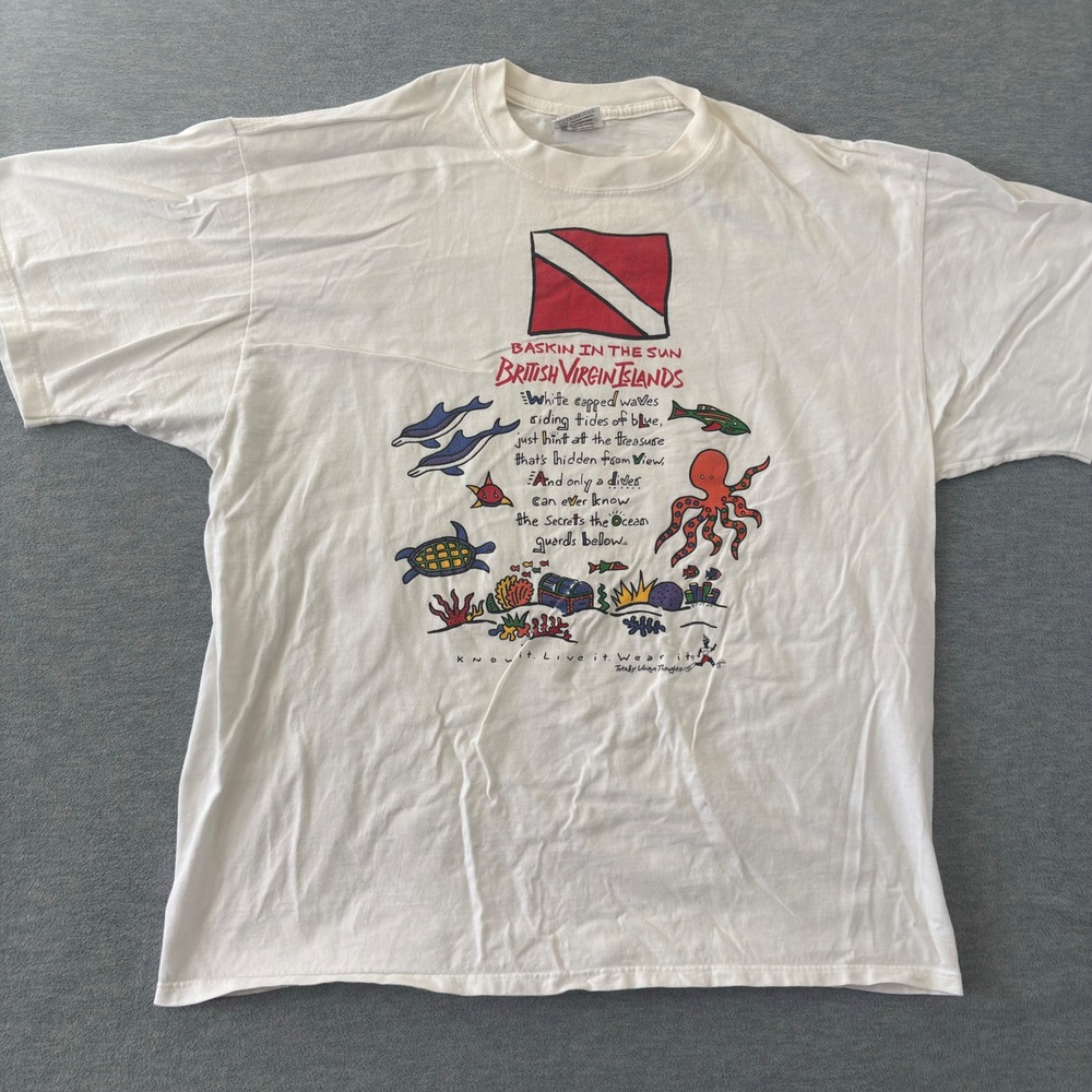 Vintage TUT British Virgin Islands Scuba Diving T-Shirt XL White 90s Made in USA
